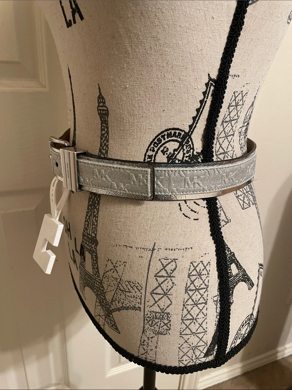 Michael Kors Metallic Silver Leather Logo Belt